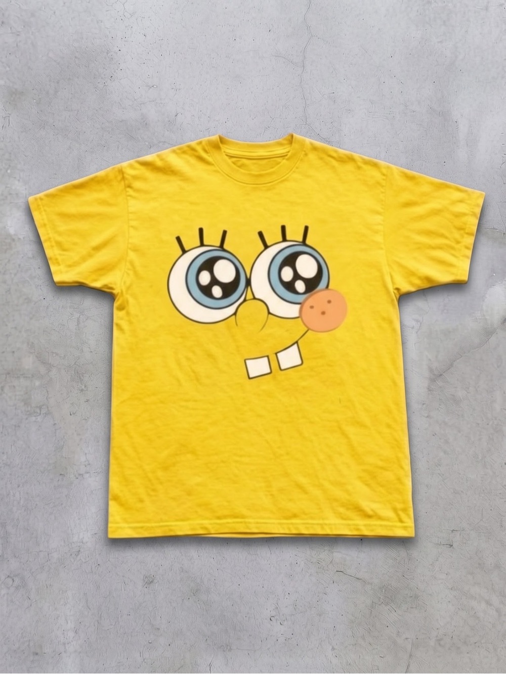 Funny Eyes Cartoon Face Graphic Tee - Gildan Yellow T-Shirt
